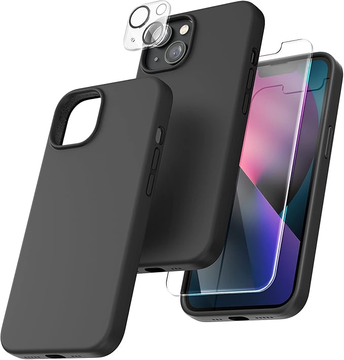 Liquid Silicone iPhone 13 Case + 2 pack Screen Protector + Dual Camera Lens protector